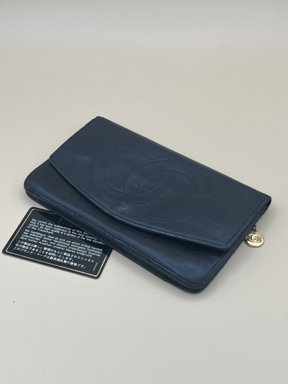 Vintage Chanel Long Wallet CC Logo Black Lambskin 1994 with Authenticity Card
